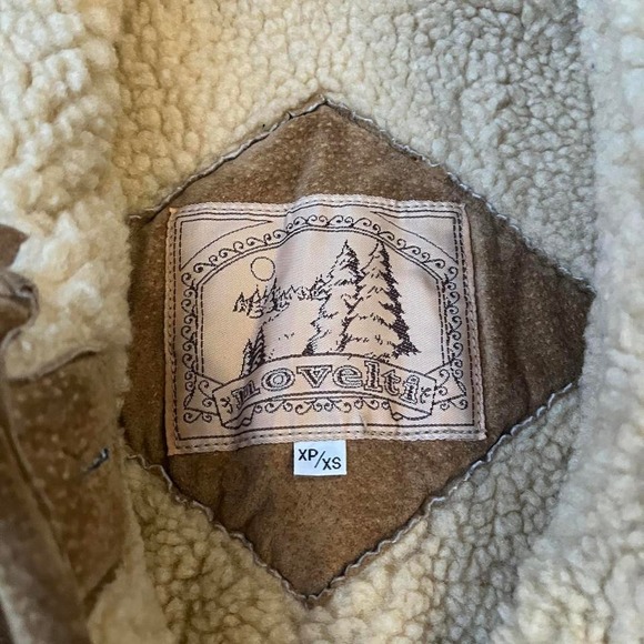 Vintage Western Suede Sherpa CoatTapestry Paneling Women Large Collar Winter - Picture 2 of 7